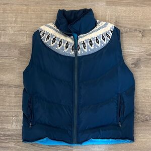 Navy Blue Hunter Bell Puffer Vest with Patterned Collar